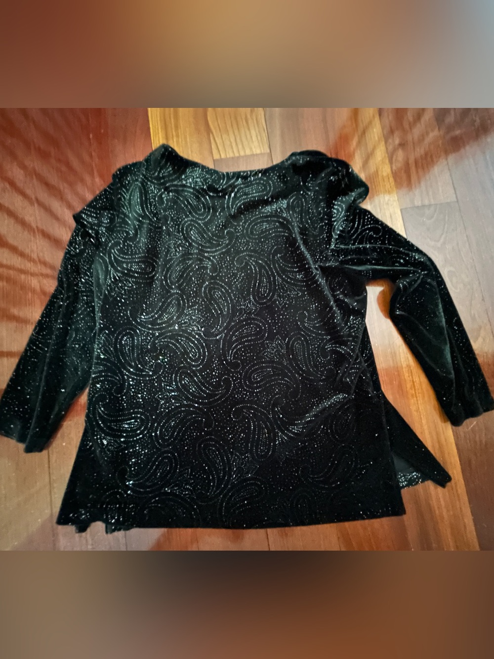 Vintage Black Velvet Sparkle Paisley Long-Sleeve Top may fit Sz XL